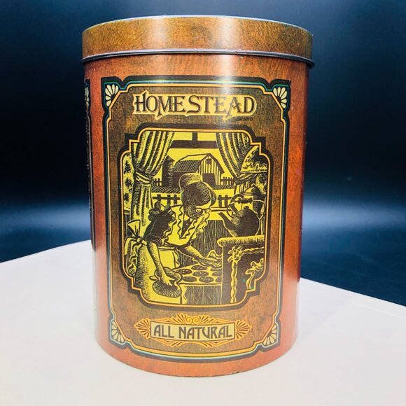 Vintage CHEINCO Homestead All Natural Cookies Tin Jar: 70s Kitchen Decor - Picture 3 of 12